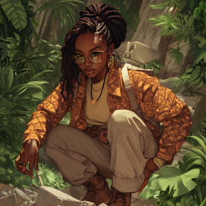 A Hyperrealistic vibrant illustration of  African woman wearing...