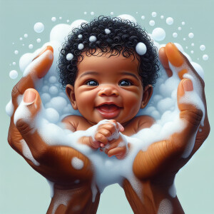 A newborn 3-D realistic, oil, painting African-American baby gir...