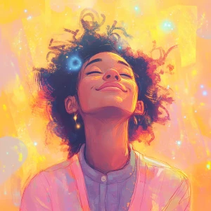 A person's expression gradually shifts from deep in thought to a...
