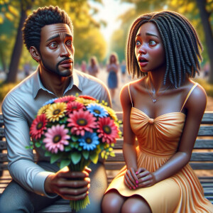 A photorealistic scene captures a young African American couple...