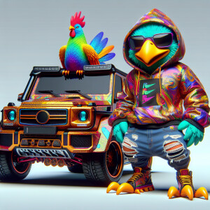 Create a colorful/psyscadelic character of big bird wearing a Ni...