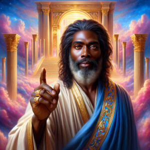 Render a lifelike image of an African-American man with divine a...