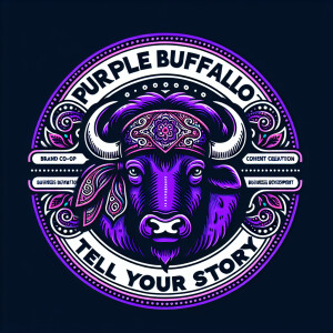 Create a dynamic, powerful, logo for a company called PURPLE BUF...