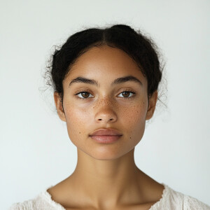 Portrait of a 19-year-old woman with a delightful appearance, ha...