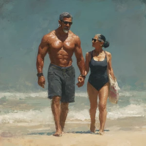 hyperrealism digital painting.a muscular sweaty villain man, wa...