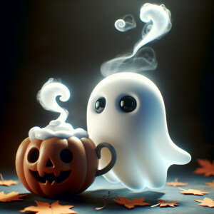Ghost drinking pumpkin coffee