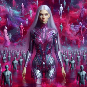 A beautiful  vampire woman with long metallic white  hair wearin...