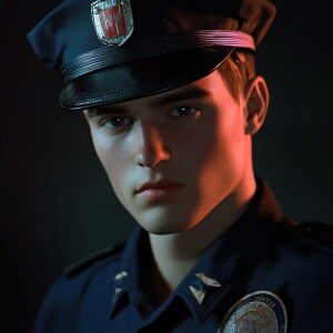 Police officer,young adult Caucasian ,studio portrait, volumetri...