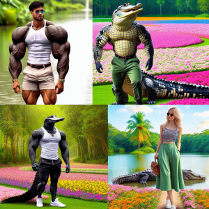 Man- alligator, Woman-alligator, boy-alligator and a girl-alliga...