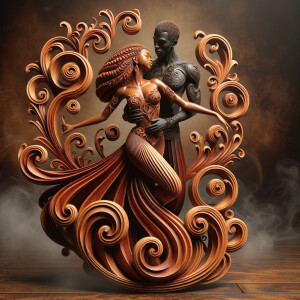 3d wood and porcelain sculpture of an Afrocentric woman with a m...