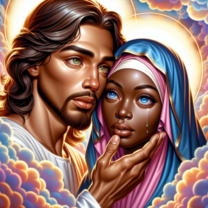Ensure that the image distinctly represents both Jesus Christ an...