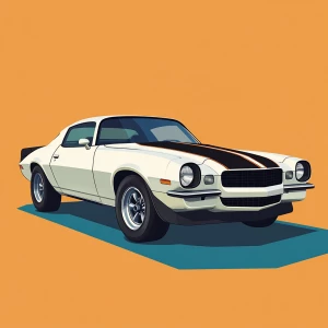 Visualize a 1974 Camaro with a sleek white paint job accentuated...