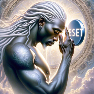 Depict a light-skinned African-American Jesus Christ with long,...