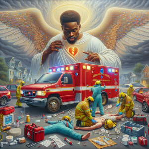 Create a realistic 3D oil painting depicting a scene of emergenc...