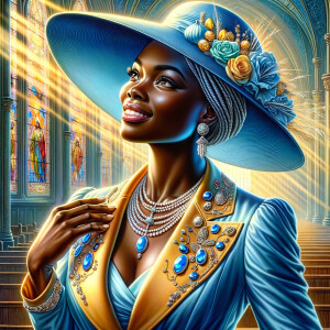 A spiritually enriching illustration portrays an African America...