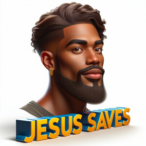 "Create a 3D realistic artwork featuring the phrase 'Jesus Saves...
