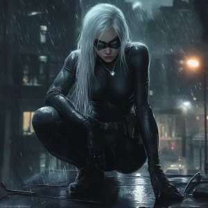 Felicia Hardy, the Black Cat, captured in a gritty, hyper-realis...
