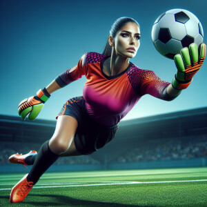 Goalkeeper woman catching the ball