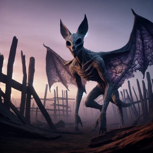 A lone, weathered chupacabra, rendered in ultra-realistic 3D, po...