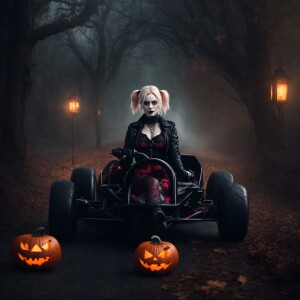 “Create a hyper-realistic illustration of Harley Quinn with a go...