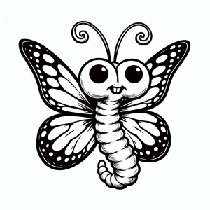 1200 dpi line art of a comical whimsical butterfly