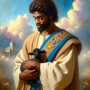 Oil painting of an African-American man resembling Jesus Christ,...