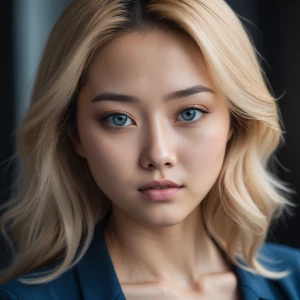 Portrait of a stunning 25-year old Asian female, with blond hair...