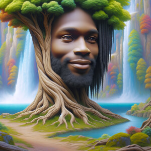 A hyper-realistic 3-D oil painting depicting a tree integrated w...