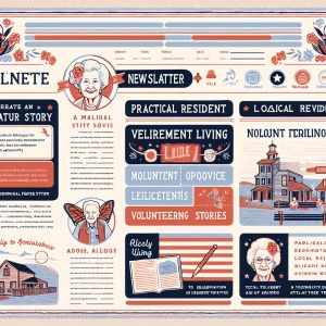 Design an illustrated newsletter template tailored for a quaint...