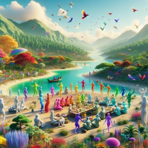 Create a 3D, 8K UHD photorealistic image of a blissful, everlast...