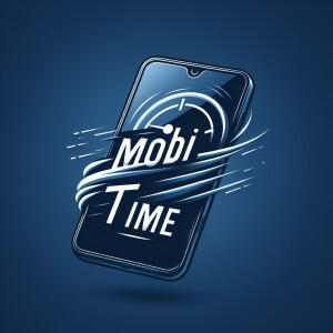 Create a realistic logo with the text "MOBI TIME" and a picture...