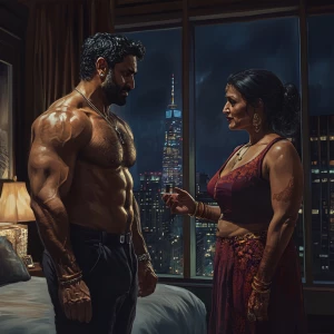Realism,photorealism,A man sweaty beefy muscular standing talkin...
