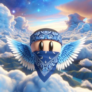 blue paisley bandana,angel wings, set against a backdrop of ethe...