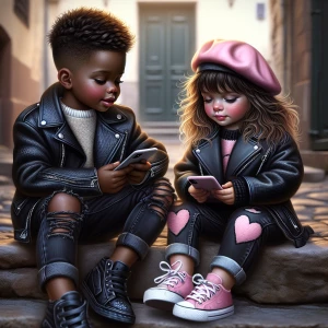 A highly detailed, digital airbrush illustration of two Afro Ame...