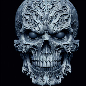 3d bas relief scary skull