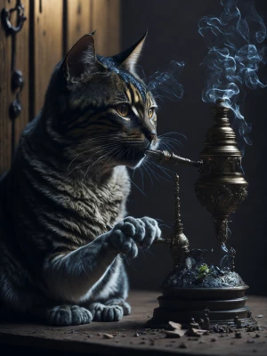 cat smoking shisha