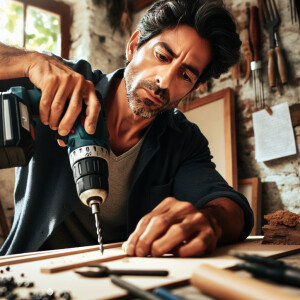 Hombre trabajando con un taladro ryobi one +hp 20v