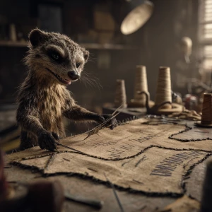 A highly detailed anthropomorphic mongoose stands in front of a...