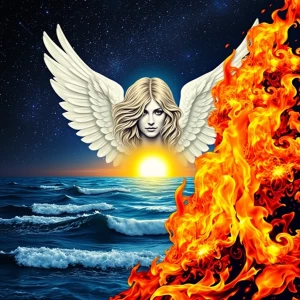 **Central Figure**: The central figure appears to be an angelic...