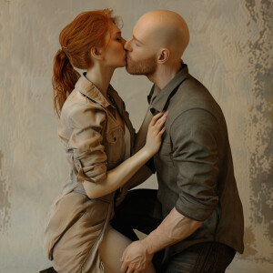 A photorealistic high resolution image. Light ginger haired fema...