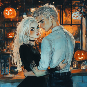 A handsome guy and the blond girl are standing hugging each othe...