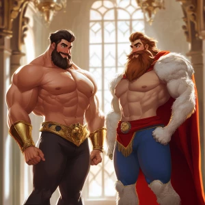 The muscular hairy prince and the king were showing off to each...