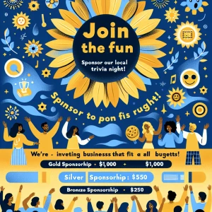 Create an inviting promotional graphic using a blue and sunflowe...