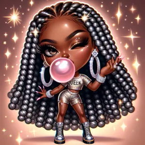 Draw a front-facing chibi African American woman with waist-leng...