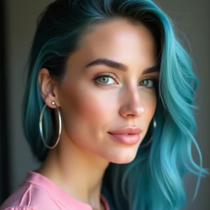 Portrait of a beautifu Tan l Caucasian woman with mercury blue h...