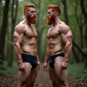 Two Bodybuilder ginger hair with a fade beard wearing black leat...