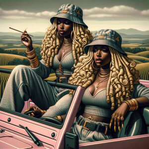 Grisaille Art  of 2 beautiful African American women Curvy gold...