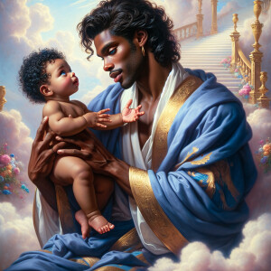 Classical oil painting style depicting an African-American Jesus...