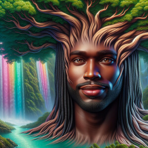 A hyper-realistic 3-D oil painting depicting a tree integrated w...