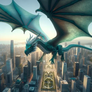 Dragon flying in the modern city
